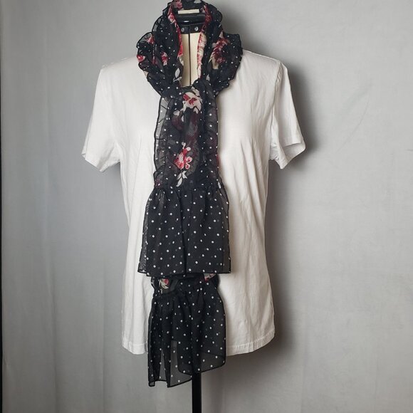 White House Black Market Ruffled Floral Polka Dot Pattern Scarf Wrap 64"x32" - Picture 4 of 11